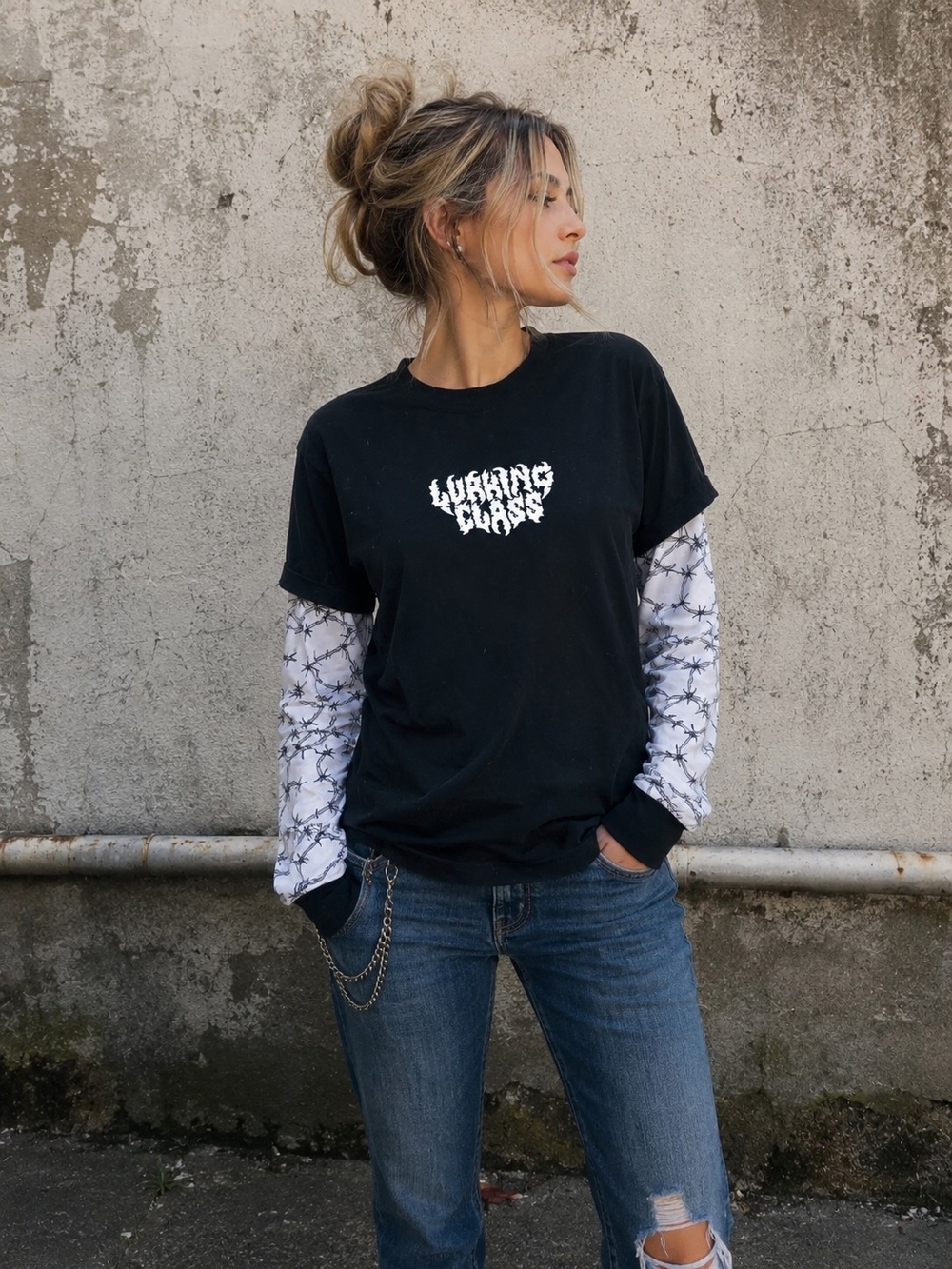 Lurking Class Small Black Layered Barbed Wire Grunge Punk Long Sleeve Shirt